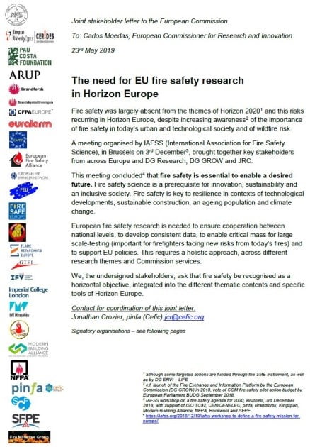 Fire safety organisations co-sign letter to Europe