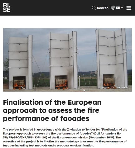 Developing new EU façade fire test
