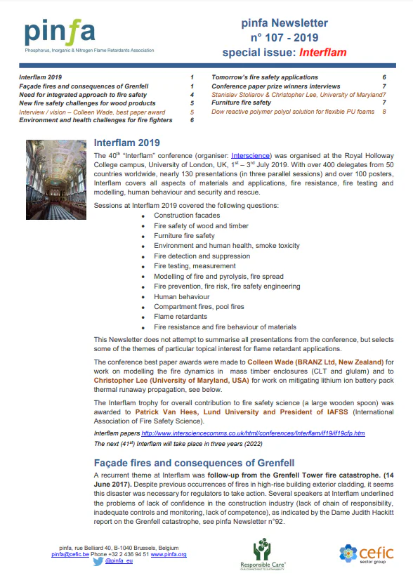 Pinfa Newsletter – Issue 107 – Interflam 2019