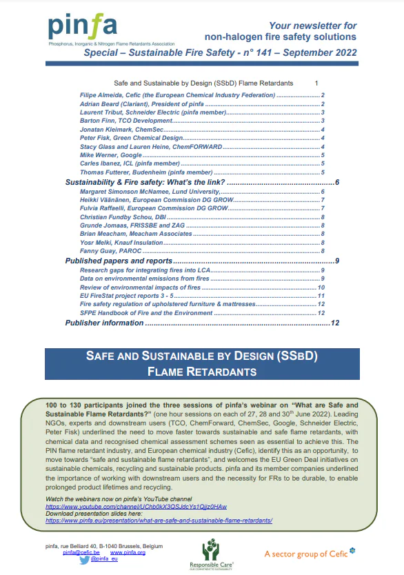 Pinfa Newsletter – Issue 141 – Sustainable Fire Safety 2022
