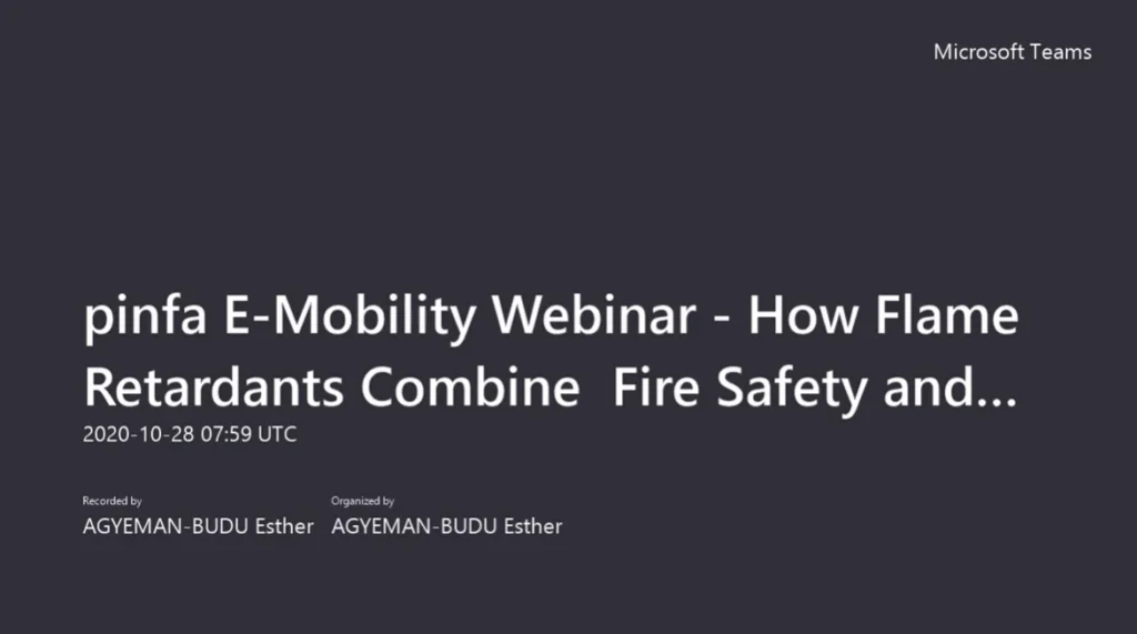 pinfa E Mobility Webinar : How Flame Retardants Combine Fire Safety and Sustainability